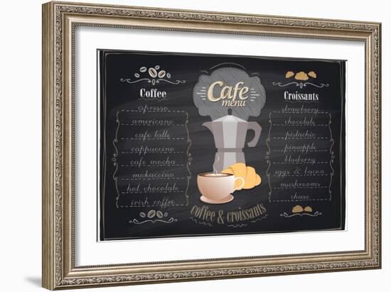Vintage Chalk Coffee and Croissants Menu-Selenka-Framed Art Print