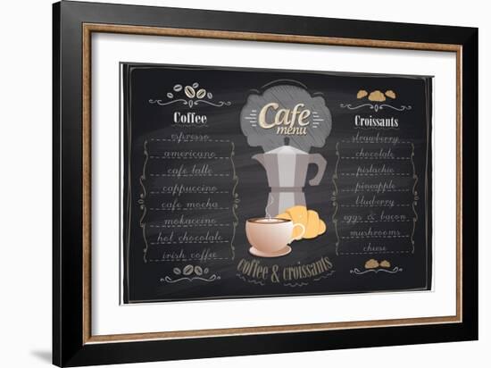 Vintage Chalk Coffee and Croissants Menu-Selenka-Framed Art Print