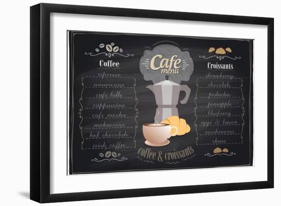 Vintage Chalk Coffee and Croissants Menu-Selenka-Framed Art Print