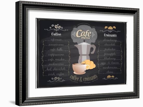 Vintage Chalk Coffee and Croissants Menu-Selenka-Framed Art Print