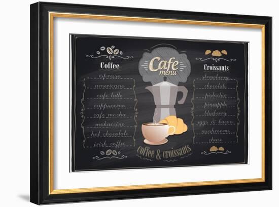 Vintage Chalk Coffee and Croissants Menu-Selenka-Framed Art Print