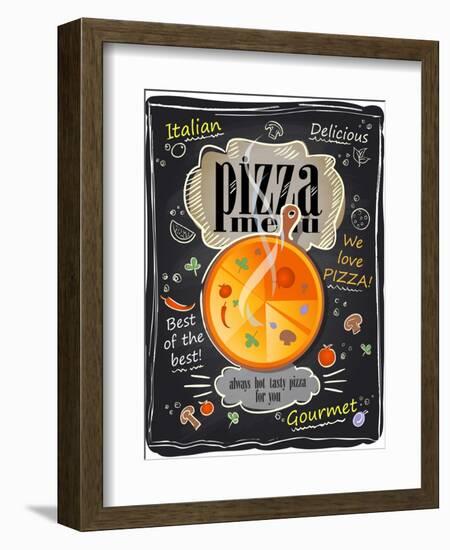 Vintage Chalk Pizza Menu-Selenka-Framed Art Print