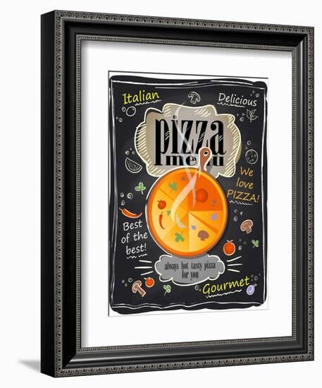 Vintage Chalk Pizza Menu-Selenka-Framed Art Print