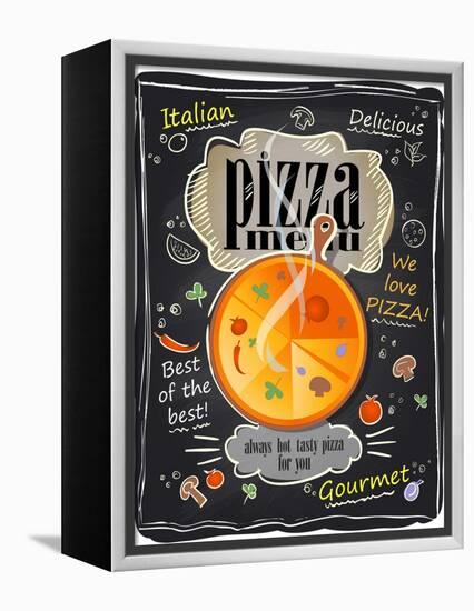 Vintage Chalk Pizza Menu-Selenka-Framed Stretched Canvas