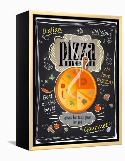 Vintage Chalk Pizza Menu-Selenka-Framed Stretched Canvas