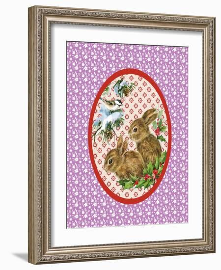 Vintage Christmas Bunnies-Effie Zafiropoulou-Framed Giclee Print