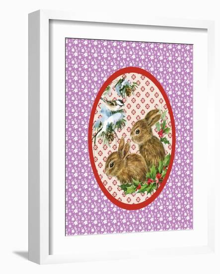 Vintage Christmas Bunnies-Effie Zafiropoulou-Framed Giclee Print