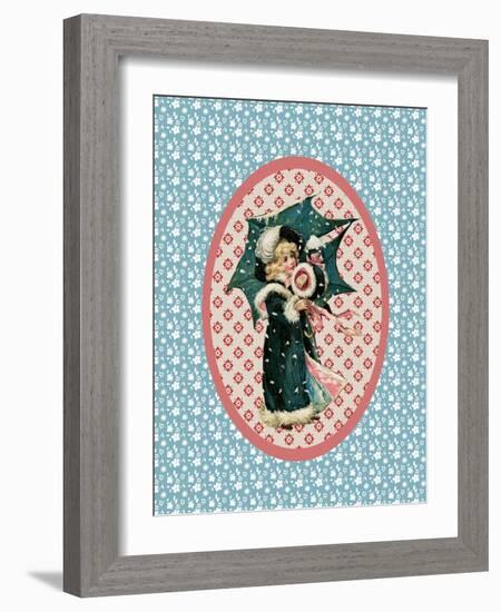 Vintage Christmas Card Girl with Umbrella 2-Effie Zafiropoulou-Framed Giclee Print