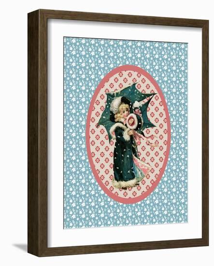 Vintage Christmas Card Girl with Umbrella 2-Effie Zafiropoulou-Framed Giclee Print