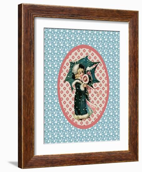 Vintage Christmas Card Girl with Umbrella 2-Effie Zafiropoulou-Framed Giclee Print