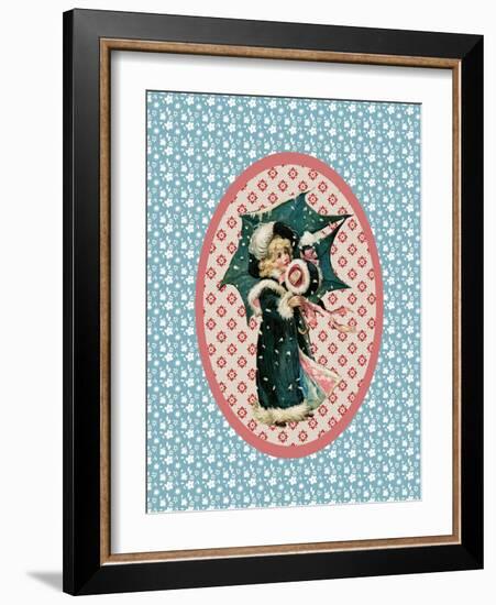 Vintage Christmas Card Girl with Umbrella 2-Effie Zafiropoulou-Framed Giclee Print