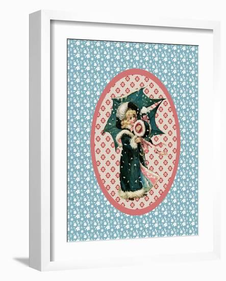 Vintage Christmas Card Girl with Umbrella 2-Effie Zafiropoulou-Framed Giclee Print