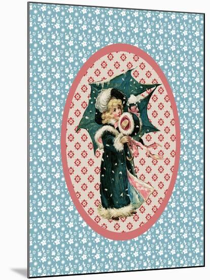 Vintage Christmas Card Girl with Umbrella 2-Effie Zafiropoulou-Mounted Giclee Print