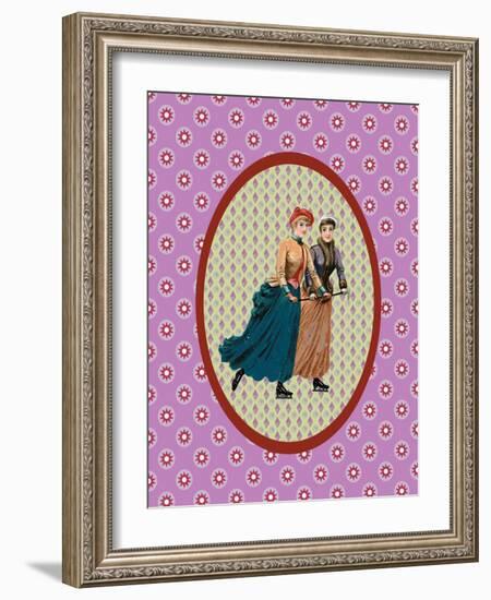 Vintage Christmas Card Ladies Skating 2-Effie Zafiropoulou-Framed Giclee Print