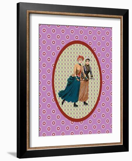 Vintage Christmas Card Ladies Skating 2-Effie Zafiropoulou-Framed Giclee Print