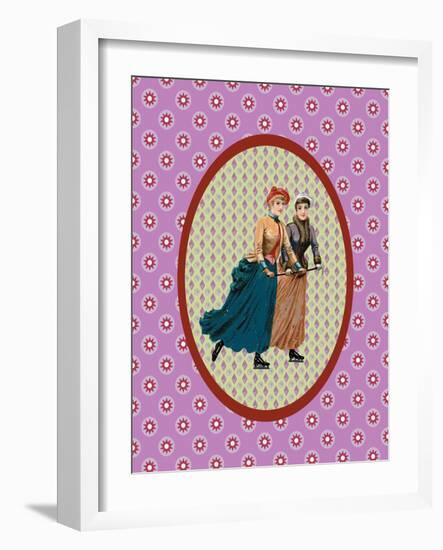 Vintage Christmas Card Ladies Skating 2-Effie Zafiropoulou-Framed Giclee Print