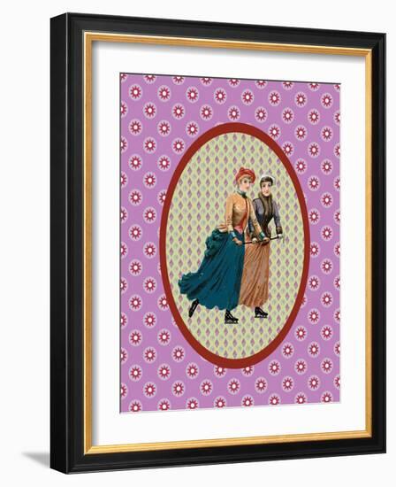 Vintage Christmas Card Ladies Skating 2-Effie Zafiropoulou-Framed Giclee Print