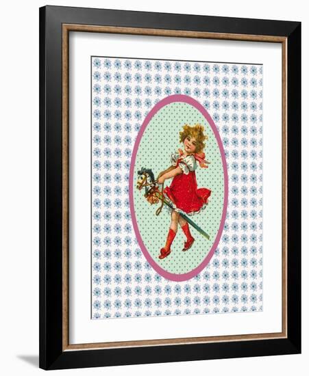 Vintage Christmas Girl with Hobby Horse-Effie Zafiropoulou-Framed Giclee Print