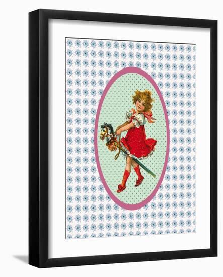 Vintage Christmas Girl with Hobby Horse-Effie Zafiropoulou-Framed Giclee Print