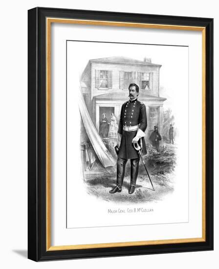 Vintage Civil War Print of General George Mcclellan at Camp Seminary-null-Framed Art Print