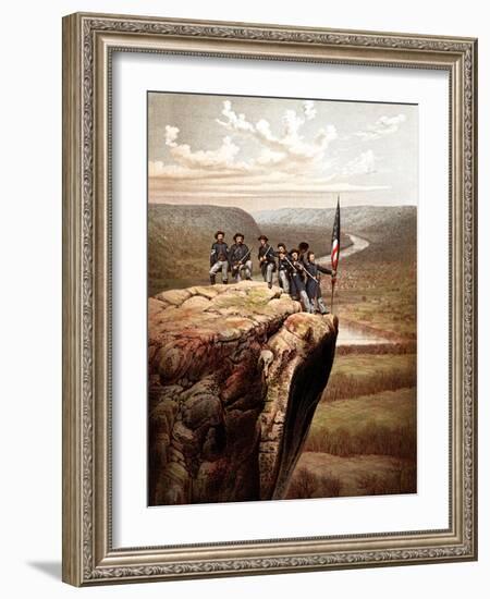 Vintage Civil War Print of Union Soldiers On the Summit of Lookout Mountain-Stocktrek Images-Framed Photographic Print