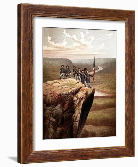 Vintage Civil War Print of Union Soldiers On the Summit of Lookout Mountain-Stocktrek Images-Framed Photographic Print