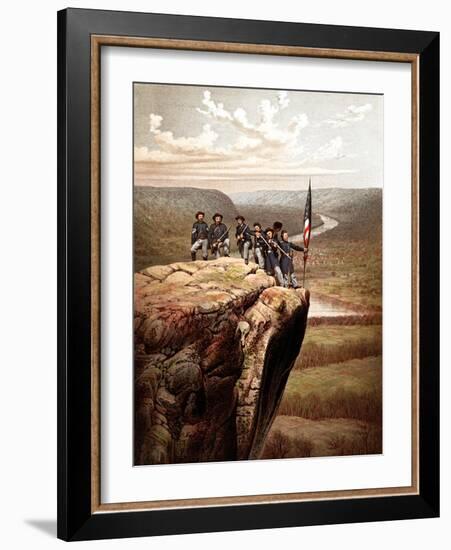 Vintage Civil War Print of Union Soldiers On the Summit of Lookout Mountain-Stocktrek Images-Framed Photographic Print