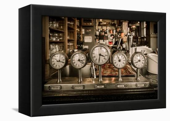 Vintage Clocks on a Bar Counter in a Pub-NejroN Photo-Framed Premier Image Canvas