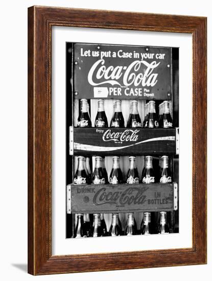 Vintage Coca Cola Bottle Cases Coke B&W Photo Print Poster-null-Framed Premium Giclee Print