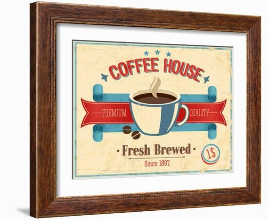 Vintage Coffee House Card-avean-Framed Art Print