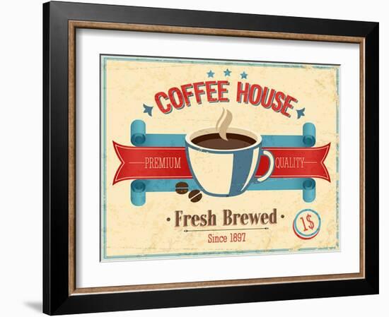 Vintage Coffee House Card-avean-Framed Art Print