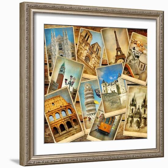 Vintage Collage - European Travel-Maugli-l-Framed Art Print