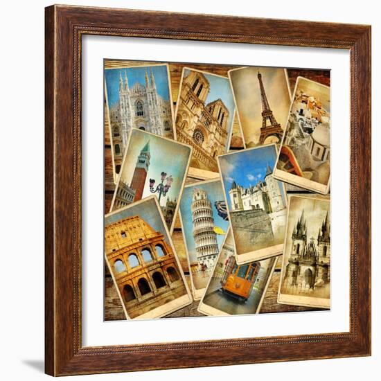 Vintage Collage - European Travel-Maugli-l-Framed Art Print