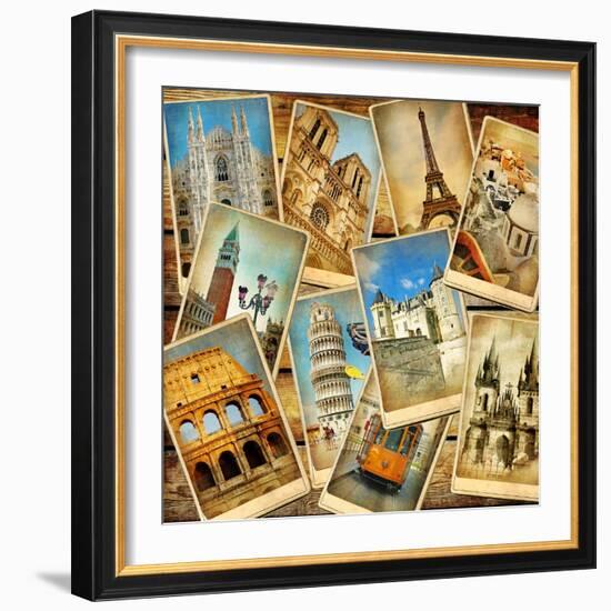 Vintage Collage - European Travel-Maugli-l-Framed Art Print