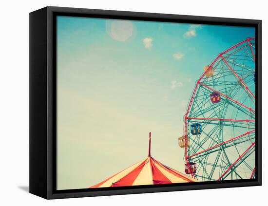 Vintage Colorful Ferris Wheel over Blue Sky-Andrekart Photography-Framed Premier Image Canvas