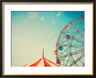 Vintage Colorful Ferris Wheel Over Blue Sky Photographic Print