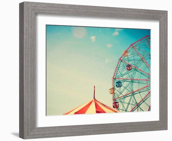 Vintage Colorful Ferris Wheel over Blue Sky-Andrekart Photography-Framed Photographic Print