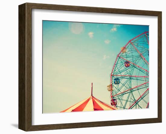 Vintage Colorful Ferris Wheel over Blue Sky-Andrekart Photography-Framed Photographic Print