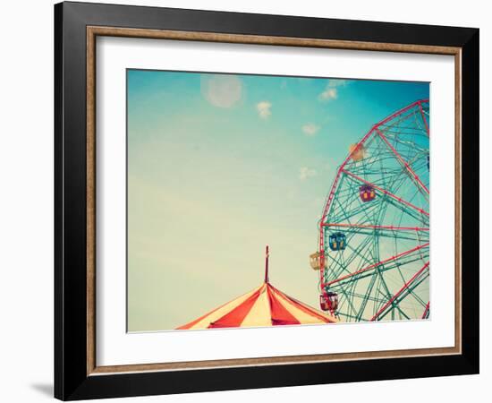 Vintage Colorful Ferris Wheel over Blue Sky-Andrekart Photography-Framed Photographic Print