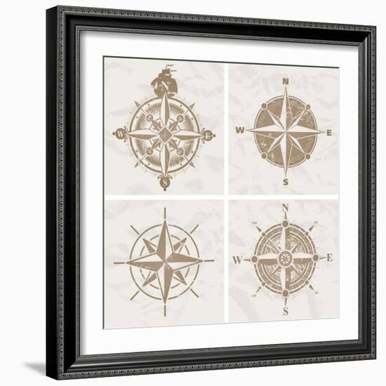 Vintage Compass Roses-vso-Framed Art Print