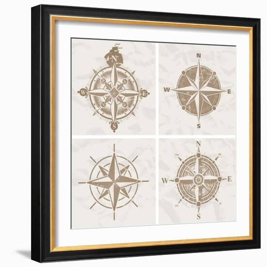 Vintage Compass Roses-vso-Framed Art Print