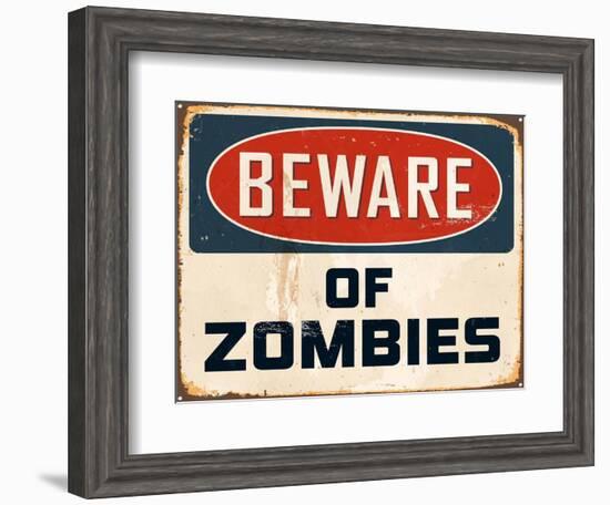 Vintage Design -  Beware of Zombies-Real Callahan-Framed Art Print