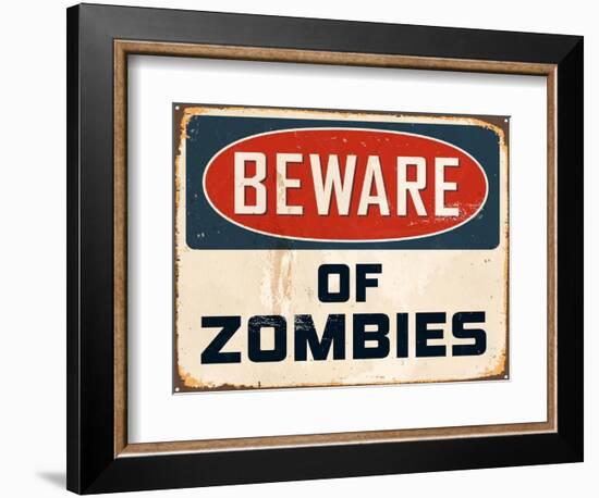 Vintage Design -  Beware of Zombies-Real Callahan-Framed Art Print