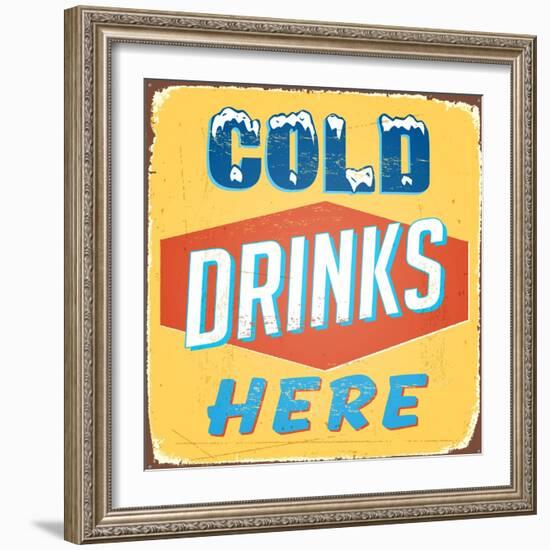 Vintage Design -  Cold Drinks Here-Real Callahan-Framed Premium Giclee Print