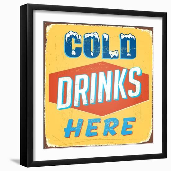 Vintage Design -  Cold Drinks Here-Real Callahan-Framed Premium Giclee Print