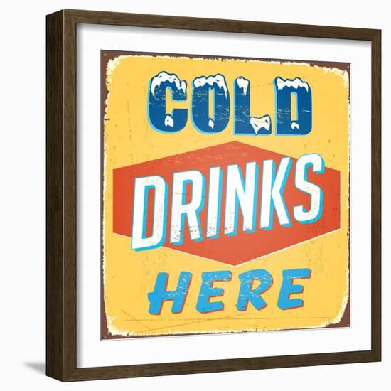 Vintage Design -  Cold Drinks Here-Real Callahan-Framed Art Print