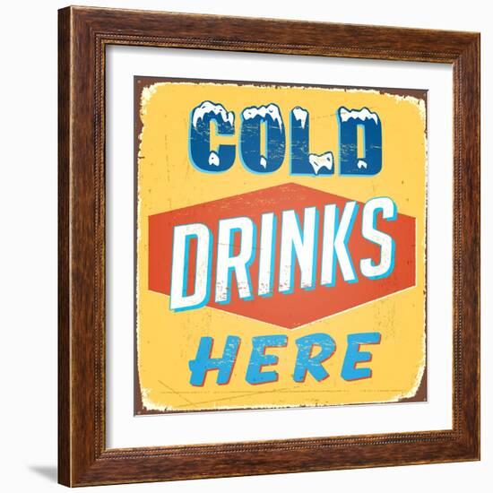 Vintage Design -  Cold Drinks Here-Real Callahan-Framed Art Print