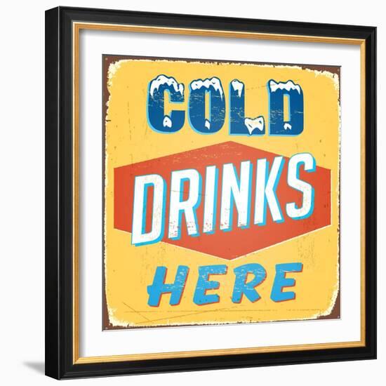 Vintage Design -  Cold Drinks Here-Real Callahan-Framed Art Print