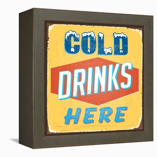 Vintage Design -  Cold Drinks Here-Real Callahan-Framed Stretched Canvas