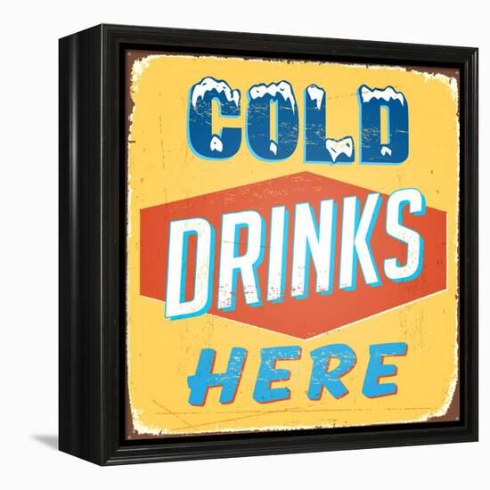 Vintage Design -  Cold Drinks Here-Real Callahan-Framed Stretched Canvas